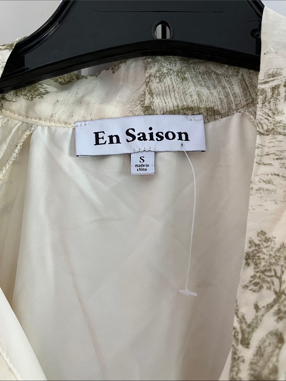 En Saison Cream Mini Dress with Olive Toile Print - Picture 2 of 4